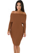 Sexy Khaki Mini Knit Jersey Off Shoulder Dress