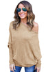 Sexy Khaki Off Shoulder Bat Long Sleeves Loose Fit Sweater