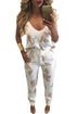 Sexy Khaki Pattern V Neck Top and Pencil Trousers