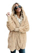 Sexy Khaki Soft Fleece Hooded Open Front Coat