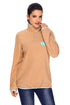 Sexy Khaki Stand Collar Buttons Fleece Pullover Top