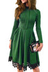 Sexy Lace Hemline Detail Green Long Sleeve Skater Dress