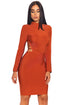 Sexy Lace up Back Detail Long Sleeve Bandage Dress