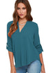 Sexy Lake Green V Neck Loose Fitting Chiffon Blouse
