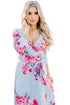Sexy Light Blue Blooming Flower Print Wrap V Neck Boho Dress