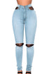 Sexy Light Blue Fishnet Splice High Waist Jeans