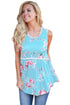 Sexy Light Blue Floral Pompom Lace Trim Flowy Tank Top