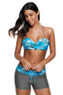 Sexy Light Blue Print Twist Front Bikini and Boardshort Swimsuit