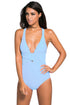 Sexy Light Blue Self Tie One Piece Swimsuit