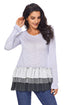 Sexy Light Blue Stripes and Lace Ruffle Long Sleeve Top