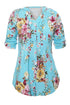 Sexy Light Blue V Neck Pleat Button Front Floral Tunic Top