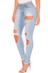 Sexy Light Denim Destroyed Frayed Hem Skinny Jeans