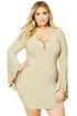 Sexy Light Khaki Plus Size Caged Flare Sleeves Dress