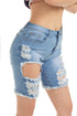 Sexy Light Wash Frayed Destroy Bermuda Denim Shorts