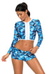 Sexy Long Sleeve Vibrant Print Cropped Rashguard Swimsuit