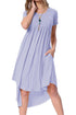 Sexy Mauve Short Sleeve High Low Pleated Casual Swing Dress