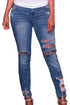 Sexy Medium Blue Denim Destroyed Ankle Length Skinny Jeans