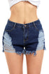 Sexy Medium Blue Denim Frayed Destroyed Shorts