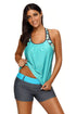 Sexy Mint Blouson Style Floral T-back Tankini Top