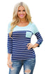 Sexy Mint Shoulder Blue White Striped Blouse