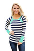 Sexy Mint Splice Accent Navy White Striped Long Sleeve Shirt