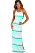 Sexy Mint and White Stripe Jersey Maxi Bohemian Dress