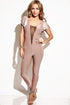 Sexy Mocha Mesh Inset Flutter Sleeve Backless Party Catsuit