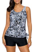 Sexy Monochrome Dewdrop Print Blouson Tankini Swimsuit
