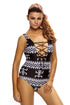Sexy Monochrome Pictographic Lace Up V Neck Teddy Swimwear