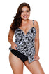 Sexy Monochrome Printed Flyaway Overlay 2pcs Swimsuit