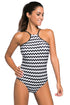 Sexy Monochrome Waved High Neck One Piece Maillot