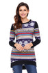 Sexy Multi Stripes Snowflake Print Long Sleeve Christmas Top