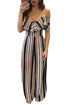 Sexy Multicolor Stripes Frill Cold Shoulder Jumpsuit