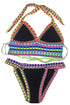 Sexy Multicolor Tie Up Crochet Black Neoprene Bikini Swimsuit