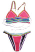 Sexy Multicolor Tie Up Crochet Pink Neoprene Bikini Swimsuit