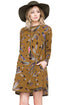 Sexy Mustard Feather Graphic Pocket Tunic Dress