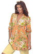Sexy Mustard V Neck Pleat Button Front Floral Tunic Top
