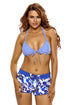 Sexy Nautical Stripes Halter Bikini Floral Boardshort Swimsuit