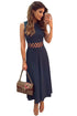 Sexy Navy Blue Caged Waist Fit and Flare Maxi Dress