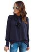 Sexy Navy Blue Demure Tie Neck Blouse for Women