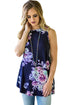 Sexy Navy Blue Floral Print High Neck Tank Top