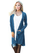 Sexy Navy Blue Ribbed Hi Low Long Cardigan with Pockets