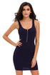 Sexy Navy Blue Ribbed Zipper Tank Dress