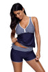 Sexy Navy Blue Striped Tankini and Short Set