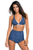 Sexy Navy Faux Denim High Rise Bottom Swimwear