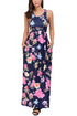 Sexy Navy Flourish Print Sleeveless Long Boho Dress