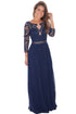 Sexy Navy Lace Crochet Quarter Sleeve Maxi Dress