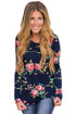 Sexy Navy Long Sleeve Floral Autumn Womens Top