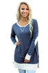Sexy Navy Side Pocket Elbow Patch Colorblock Tunic