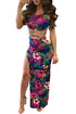 Sexy Navy Tropical Floral Print Hot Sexy Two Piece Dress